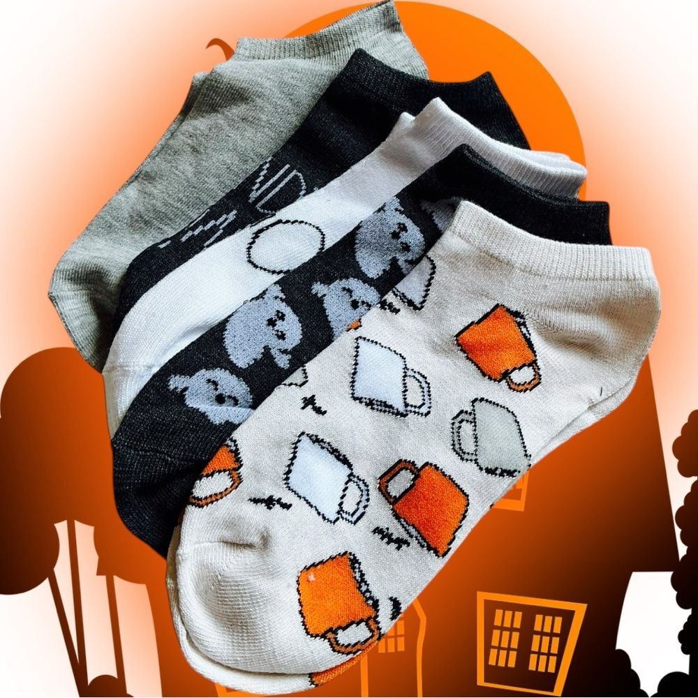 Rae Dunn Halloween Ankle Socks Lot Womenβs 5 Pair Size 9-11 Ghost Bat Boo